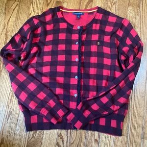 Black and Red Plaid Cardigan with ruffle detail